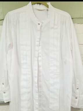 Soft Surroundings White Ruffled Collar Button Shirt 1 X Plus Cotton